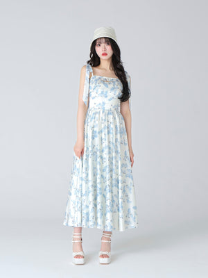 Flower ribbon flare long onepiece(eme10396)