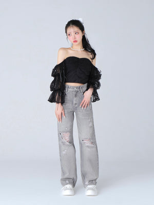 Candy sleeve lace tops(eme10708)