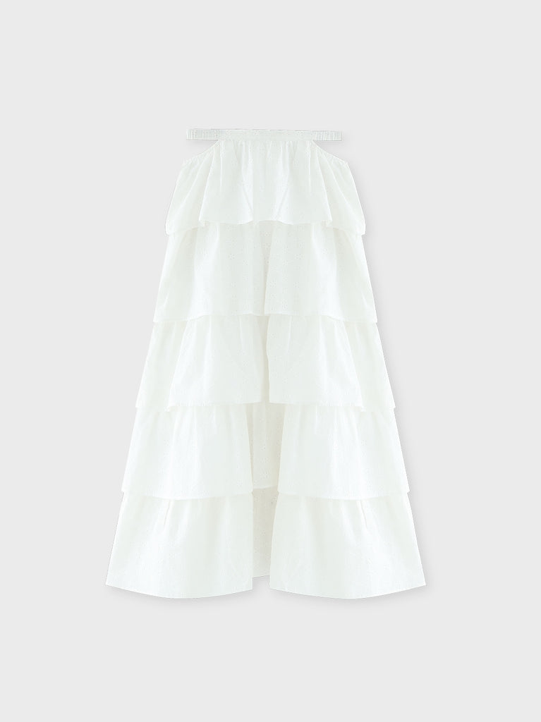 Cotton lace tiered long skirt(eme10477)