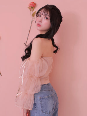 Candy sleeve tulle tops (eme10343)