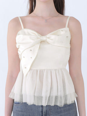 Ribbon bijou peplum cami bustier(eme10482)