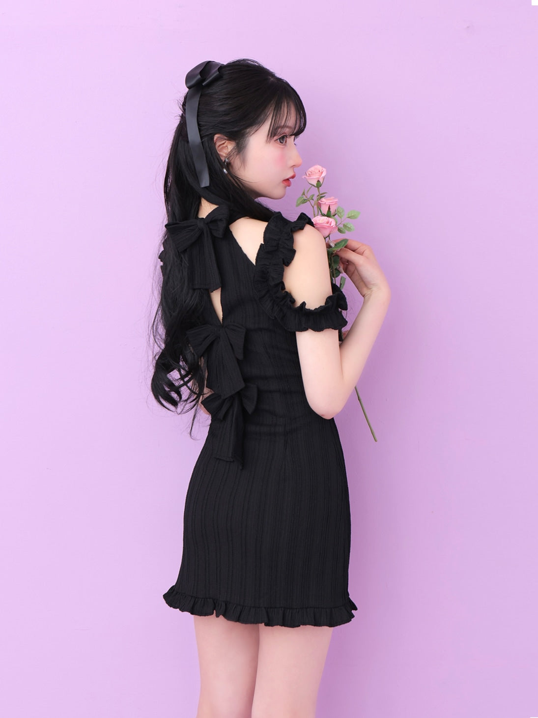 Back ribbon shirring mini onepiece(eme10705)