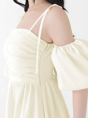 Puff sleeves studded long onepiece(eme10487)