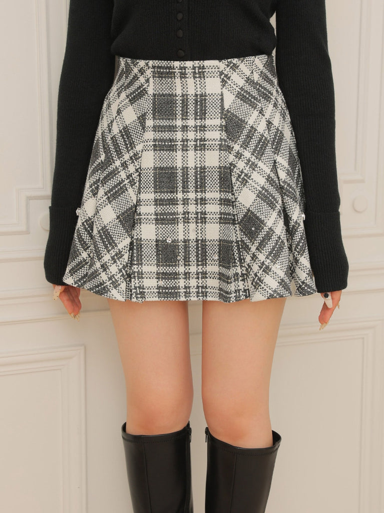 Bijou check flare mini skirt(eme10368)