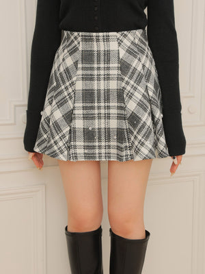 Bijou check flare mini skirt(eme10368)