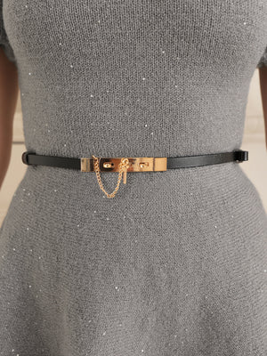 Sequin puff knit belt onepiece(eme10552)