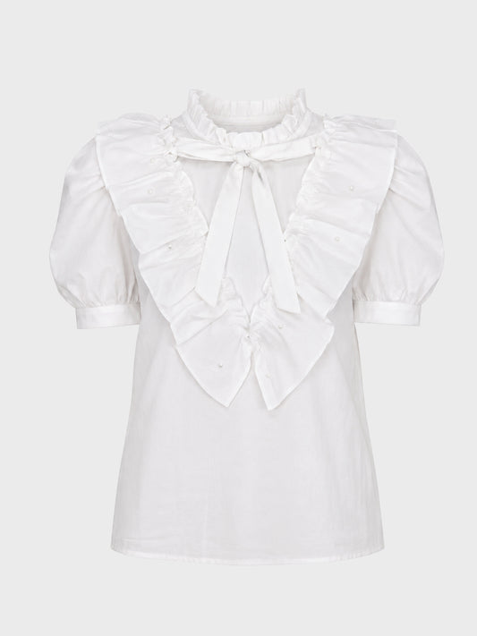 【SALE】【70％OFF】Pearl ruffle bow tie blouse (eme10224)