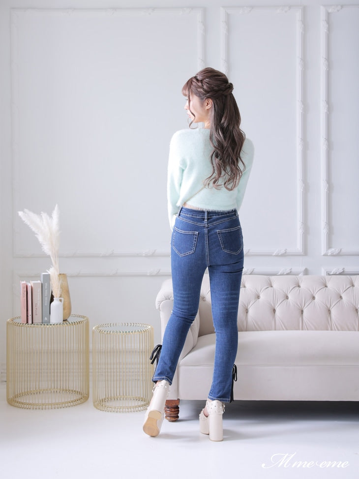 【SALE】Ribbon skinny denim (eme10128)