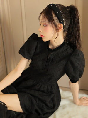 【SALE】 Black ribbon volume dress (eme10235)