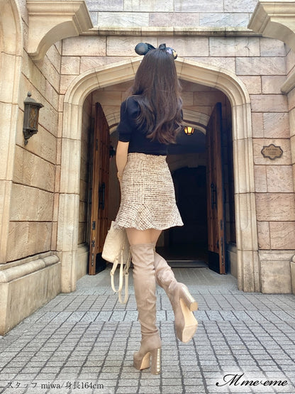 【SALE】Pearl heel knee high boots (eme10280)