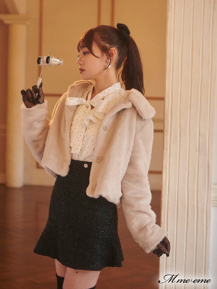 【SALE】High waist lame tweed skirt (eme10283)