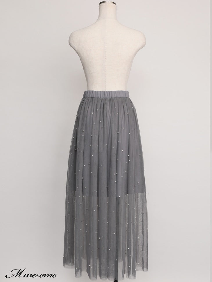 【SALE】Bijou tulle long skirt (eme10420)