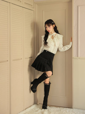 【SALE】Suede pleated skirt (eme10334)