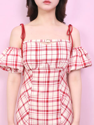 【SALE】2way check long mermaid dress (eme10514)