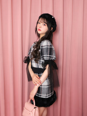 【SALE】Check knit fake fur skirt(eme10365)