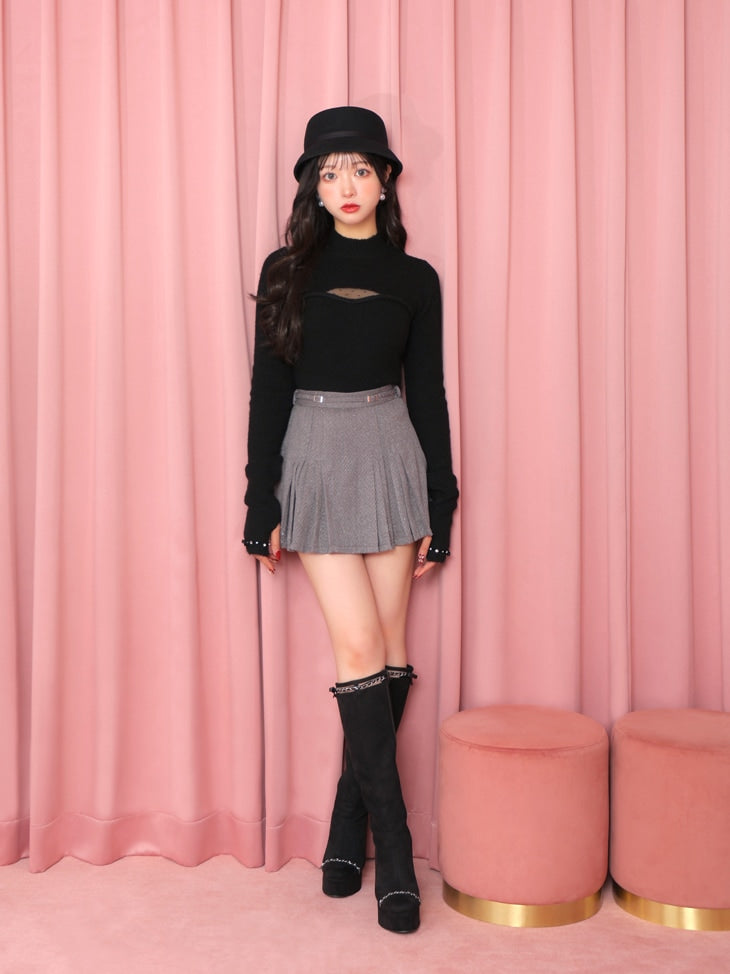 Belt design pleats mini skirt(eme10362)