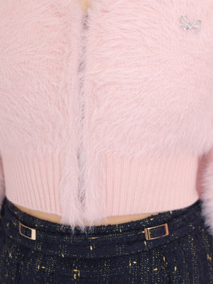 V neck shaggy knit cardigan(eme10360)