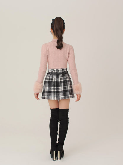 Fake fur cable knit tops(eme10451)