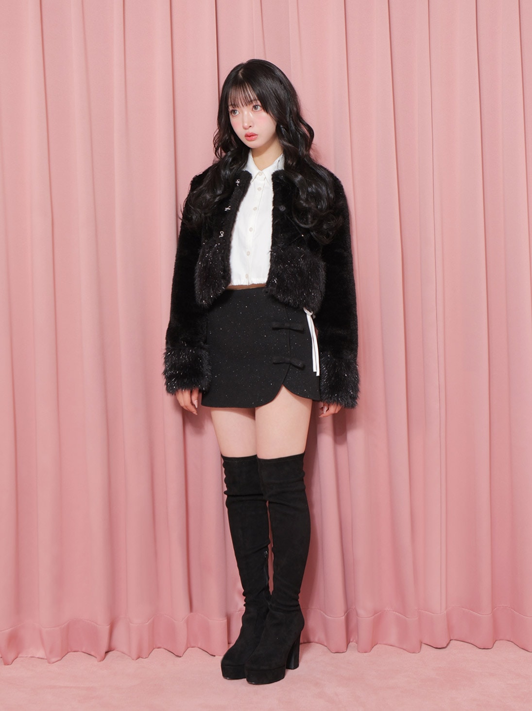 Lame ribbon trapizoid mini skirt (eme10370)