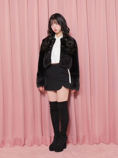 Lame ribbon trapizoid mini skirt (eme10370)