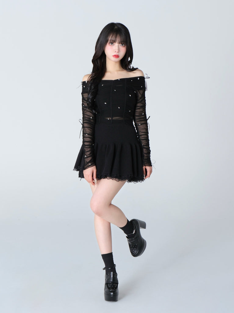 Rib knit mini skirt(eme10461)