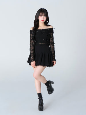 Rib knit mini skirt(eme10461)