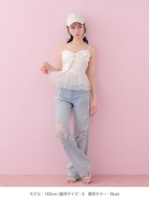 Side ribbon straight denim(eme10390)