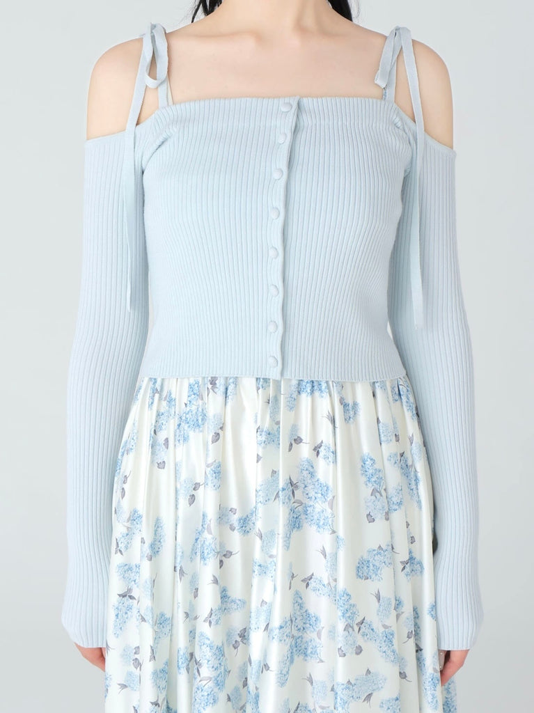 Off shoulder ribbon knit tops(eme10397)