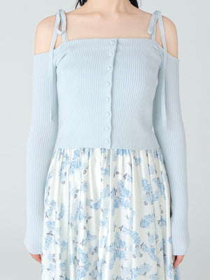 Off shoulder ribbon knit tops(eme10397)