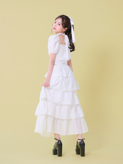 Cotton lace cut-out tops(eme10476)