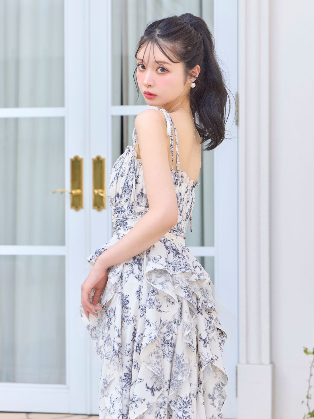 Spiral frill flower long onepiece(eme10540)