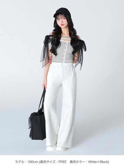 Decollete cut tulle ribbon tops(eme10398)