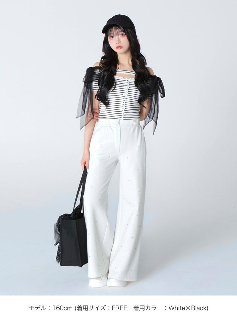 Decollete cut tulle ribbon tops(eme10398)