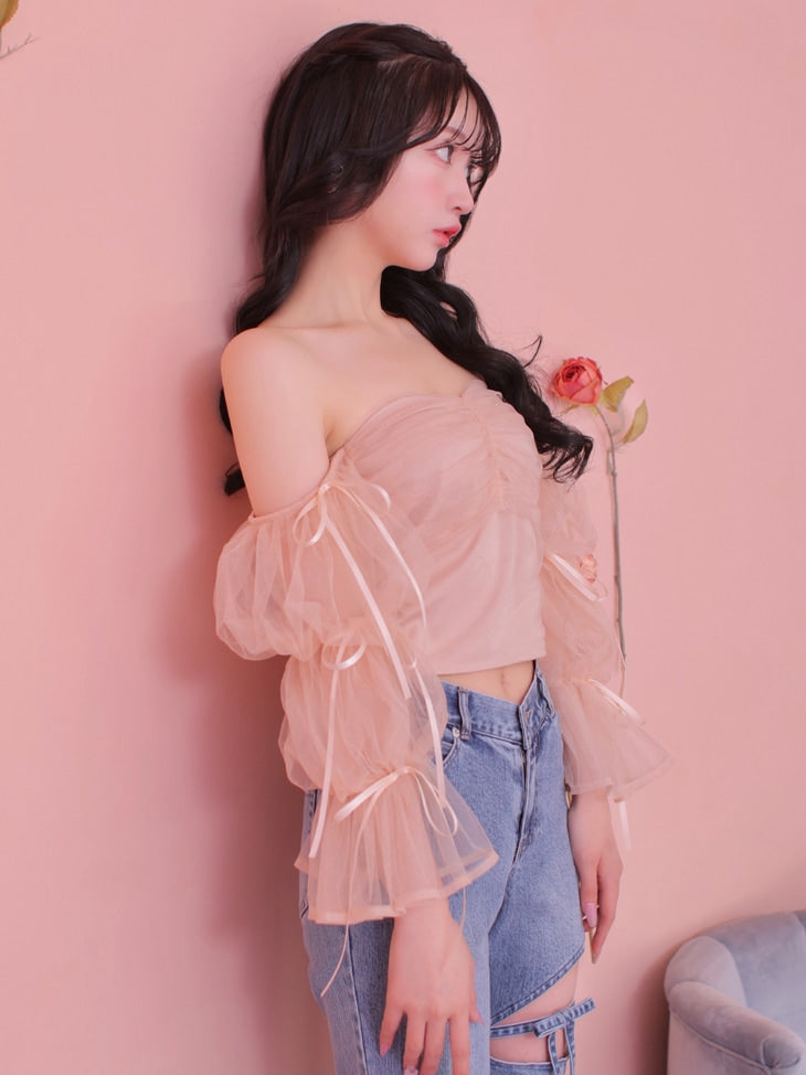 Candy sleeve tulle tops (eme10343)