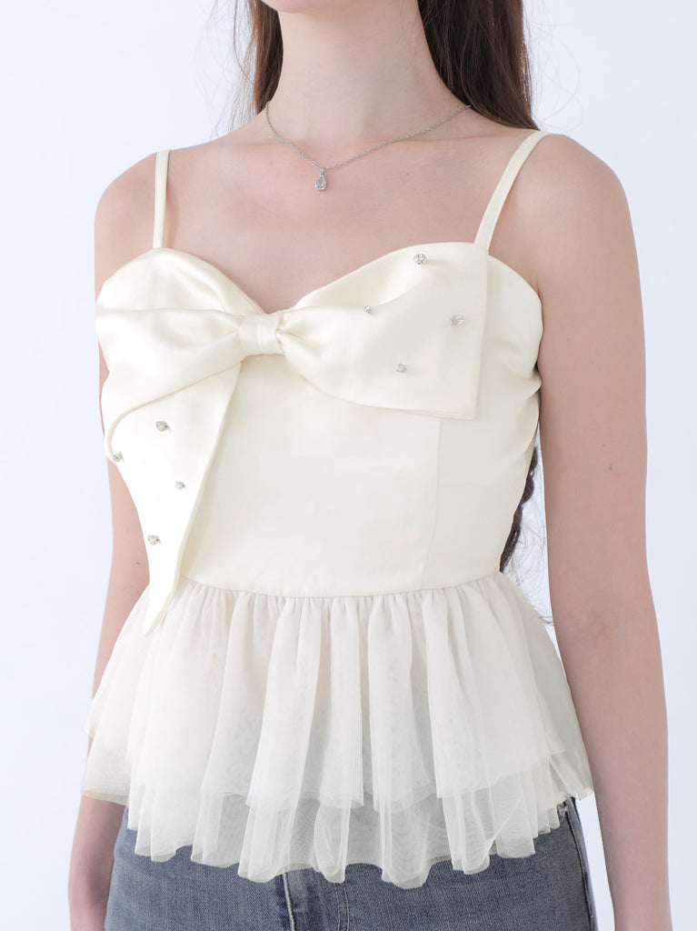 Ribbon bijou peplum cami bustier(eme10482)