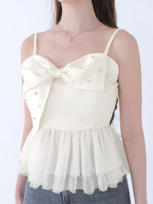 Ribbon bijou peplum cami bustier(eme10482)