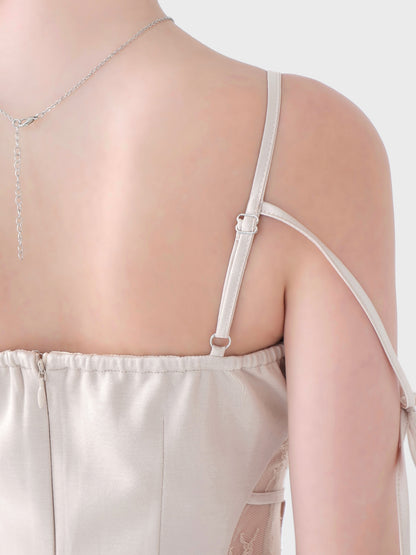 Side lace smooth ribbon onepiece(eme10394)