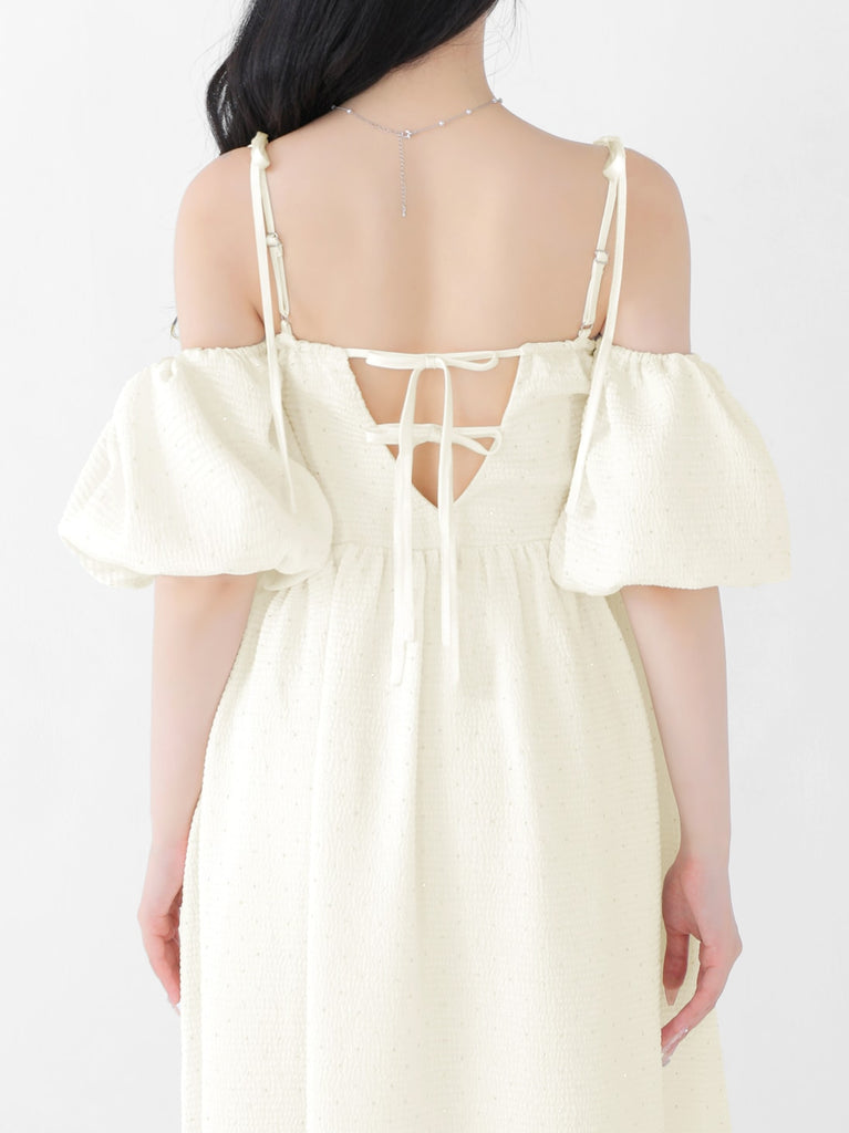 Puff sleeves studded long onepiece(eme10487)