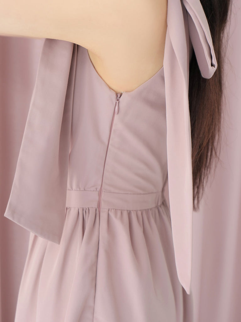 One shoulder ribbon flare onepiece(eme10543)