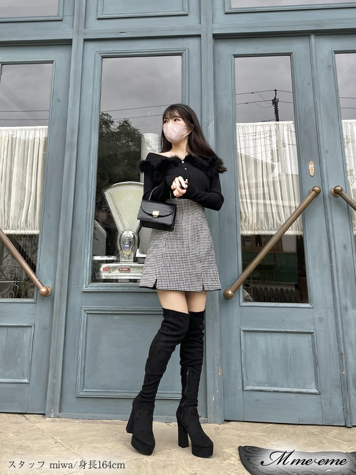 【SALE】Pearl heel knee high boots (eme10280)