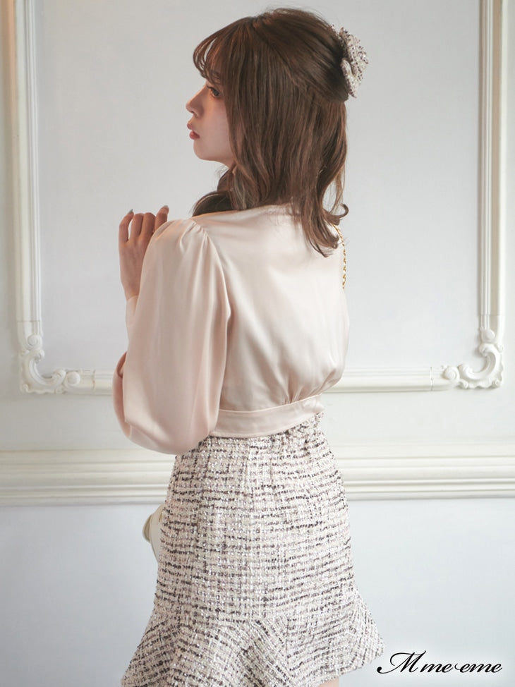 【SALE】High waist lame tweed skirt (eme10283)