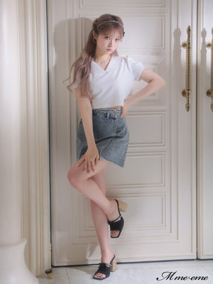 【SALE】Rhinestone denim mini skirt(eme10406)