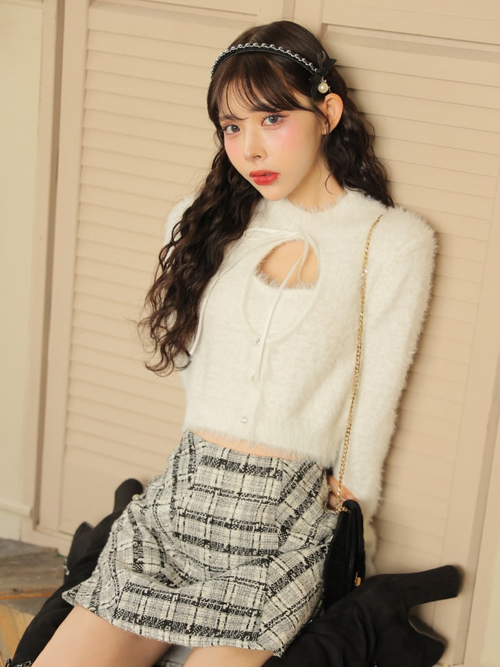 【SALE】Lame tweed trapezoidal skirt (eme10507)