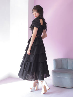 【SALE】Cotton lace tiered long skirt (eme10438)