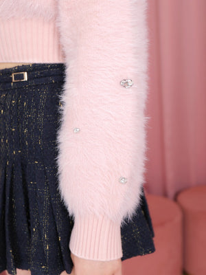 V neck shaggy knit cardigan(eme10360)