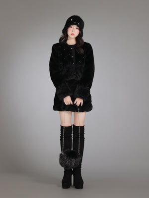 Shine fake far mini skirt(eme10358)