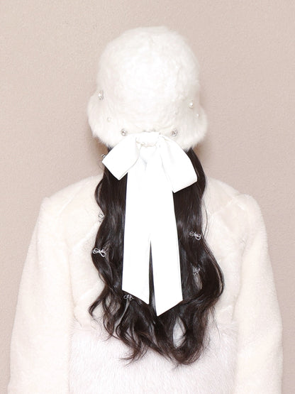 Bijou ribbon feather bucket hat (eme10387)