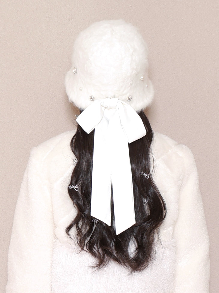 Bijou ribbon feather bucket hat (eme10387)