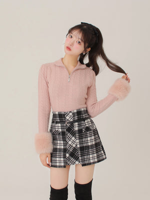 Fake fur cable knit tops(eme10451)