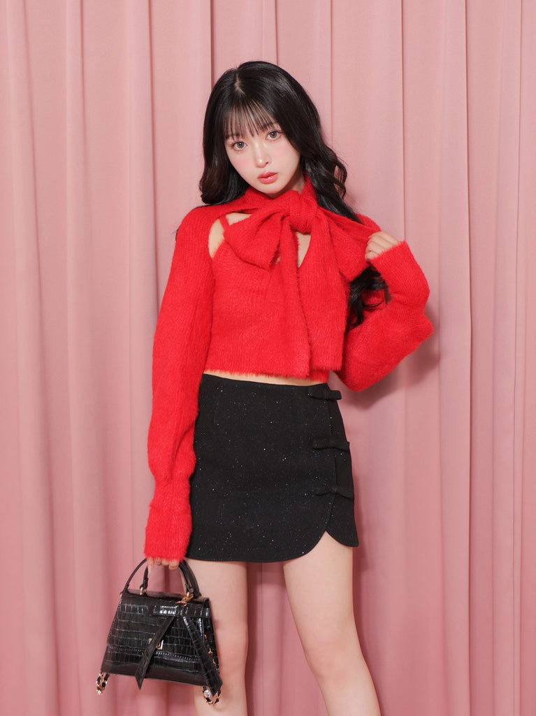 Lame ribbon trapizoid mini skirt (eme10370)